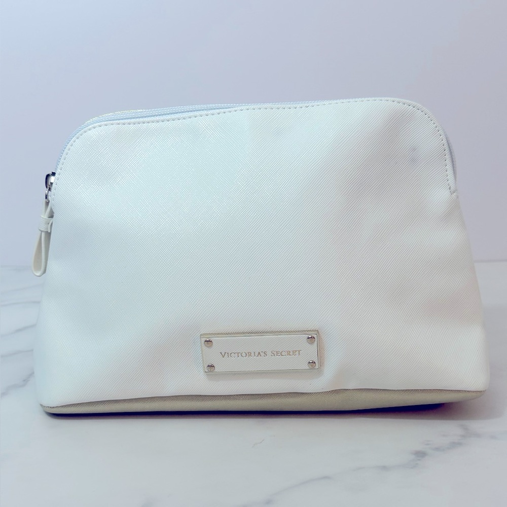 Victoria’s Secret Gold Sparkle & White Color Block Zipper Clutch or Cosmetic Bag